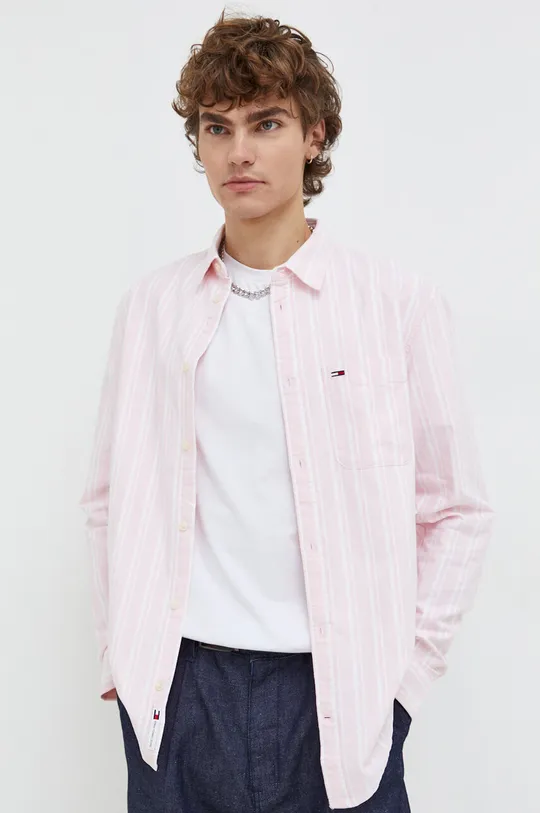 ροζ Βαμβακερό πουκάμισο Tommy Jeans Ανδρικά