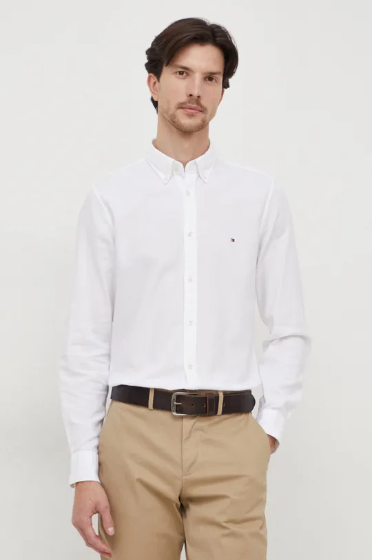 λευκό Βαμβακερό πουκάμισο Tommy Hilfiger Ανδρικά