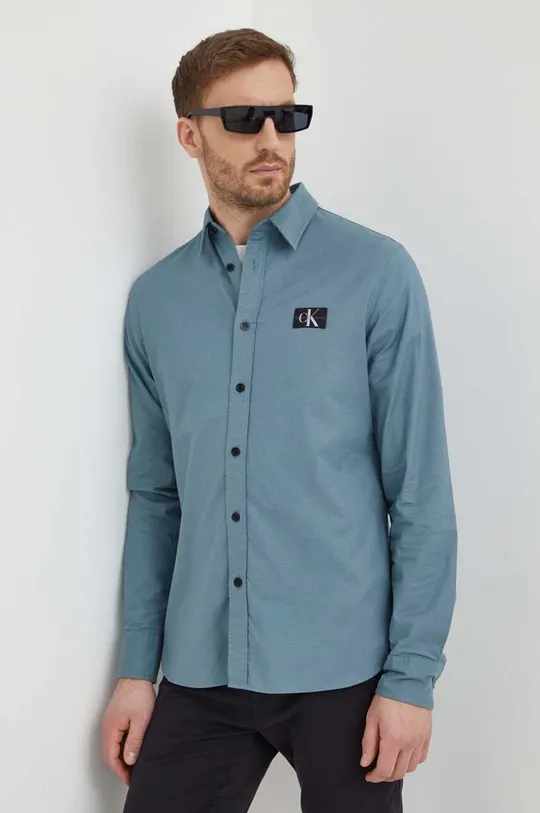 tyrkysová Bavlnená košeľa Calvin Klein Jeans Pánsky
