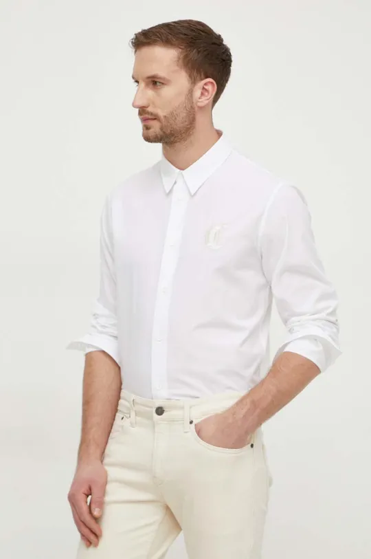 λευκό Βαμβακερό πουκάμισο Just Cavalli Ανδρικά