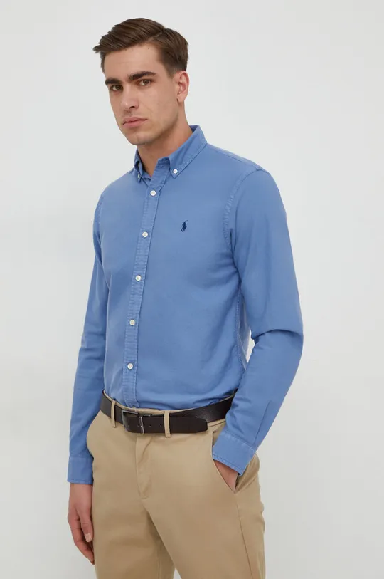 голубой Хлопковая рубашка Polo Ralph Lauren Мужской