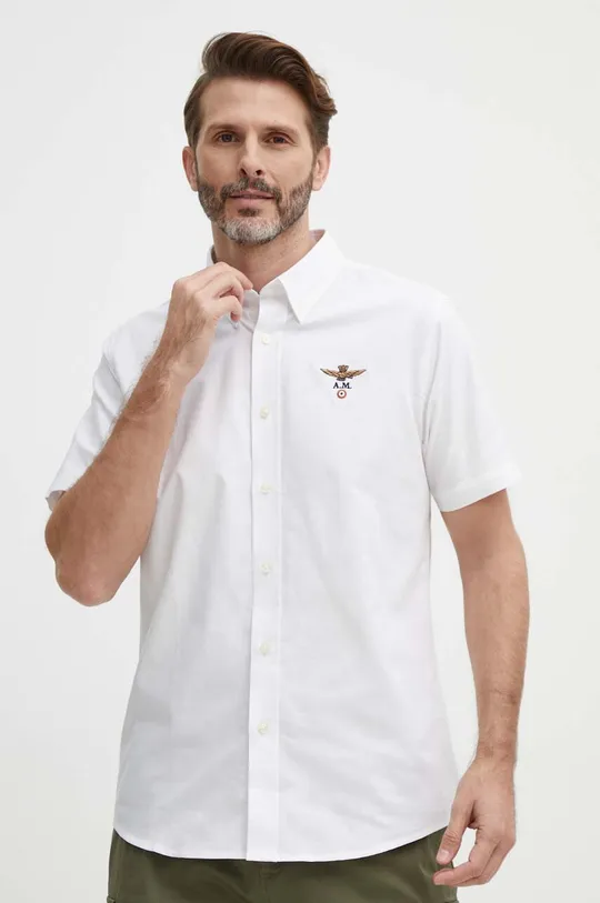 белый Хлопковая рубашка Aeronautica Militare Мужской