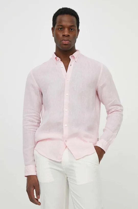 ružová Ľanová košeľa BOSS Pánsky