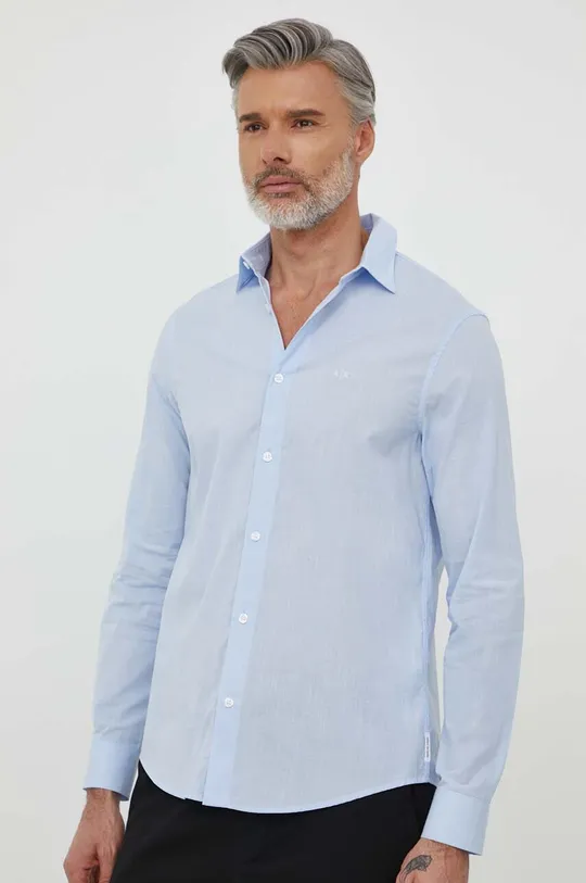 μπλε Βαμβακερό πουκάμισο Armani Exchange Ανδρικά
