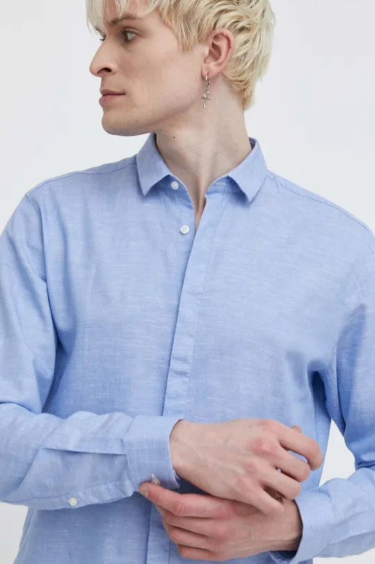 plava Košulja s dodatkom lana HUGO Muški