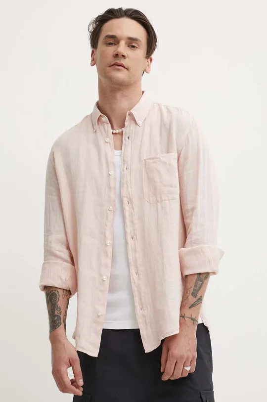 ružová Ľanová košeľa HUGO Pánsky