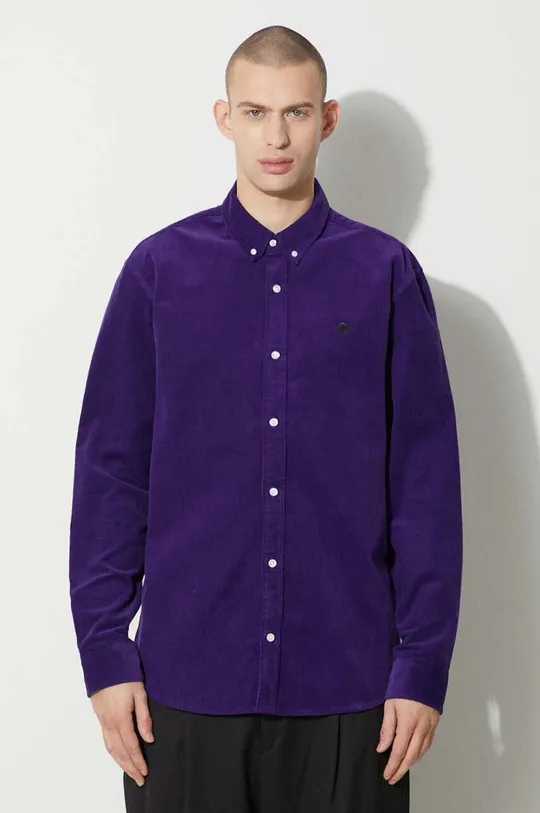 violet Carhartt WIP cămașă din velur longsleeve Madison Fine Cord Shirt De bărbați
