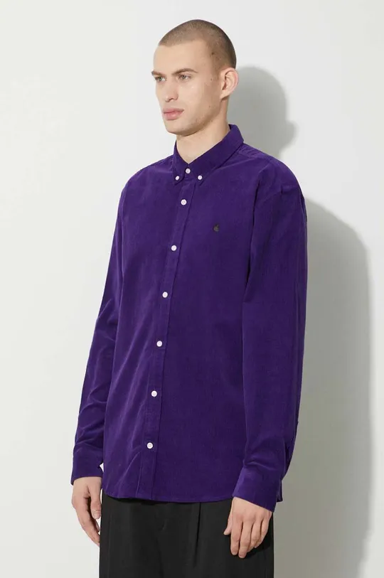 violet Carhartt WIP cămașă din velur longsleeve Madison Fine Cord Shirt
