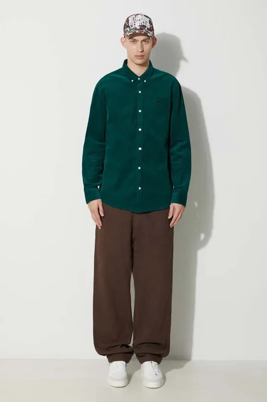 Carhartt WIP cămașă din velur longsleeve Madison Fine Cord Shirt verde