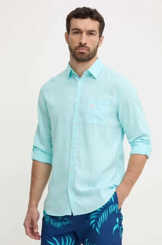 blu Guess camicia di lino Uomo