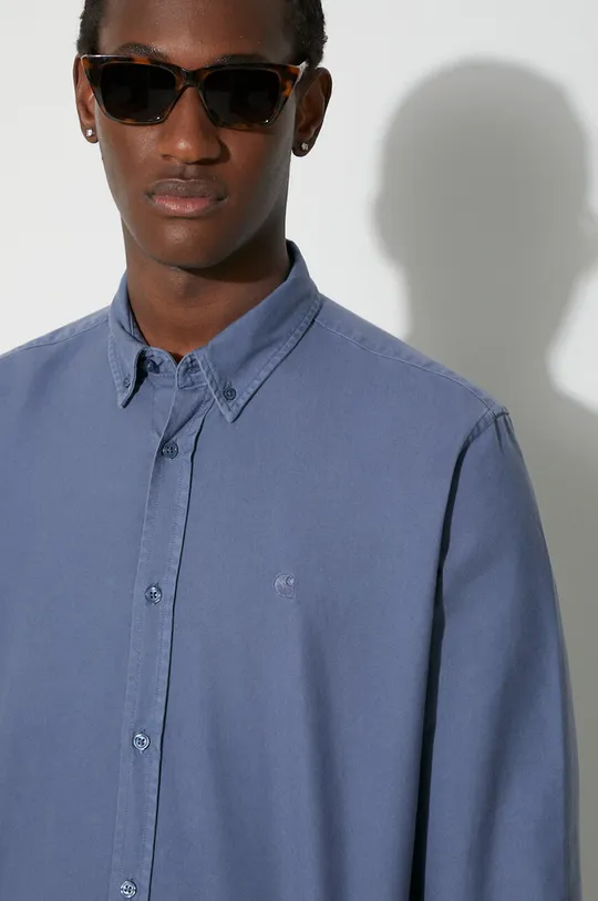 niebieski Carhartt WIP koszula bawełniana Longsleeve Bolton Shirt Męski