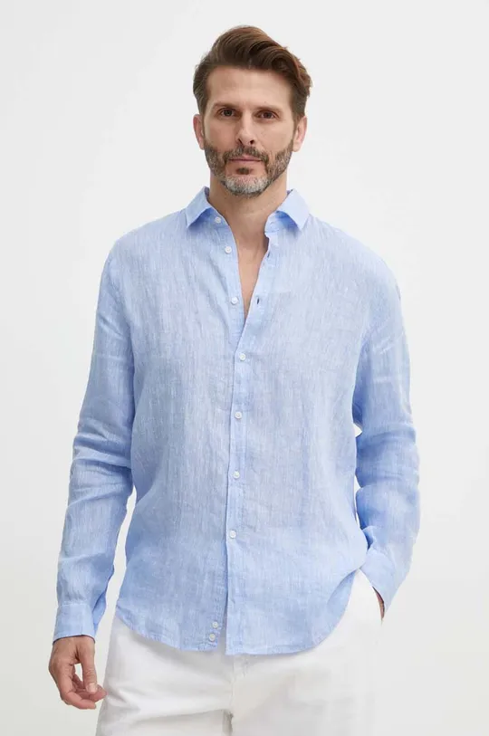 modrá Ľanová košeľa Sisley Pánsky