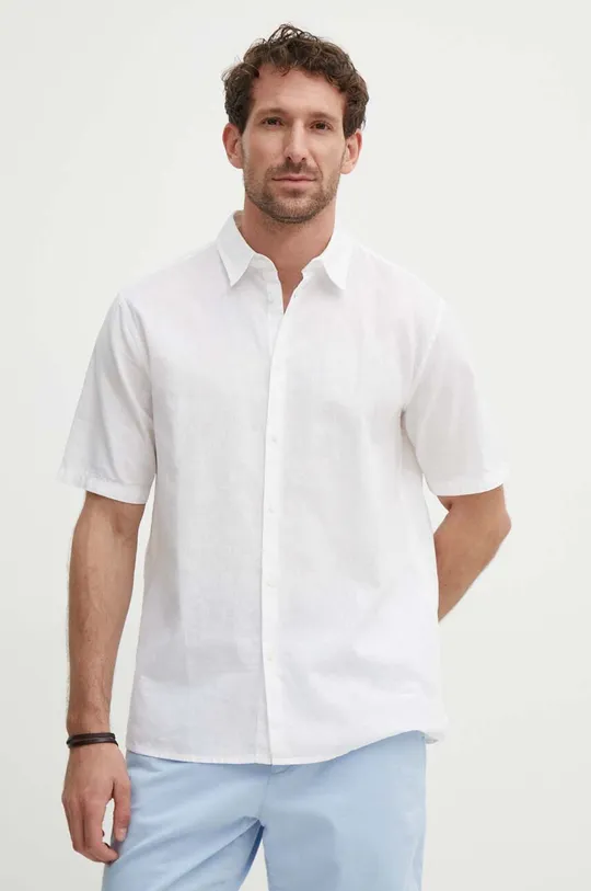 bianco Sisley camicia di lino Uomo