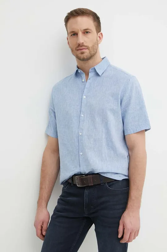 blu Sisley camicia di lino Uomo