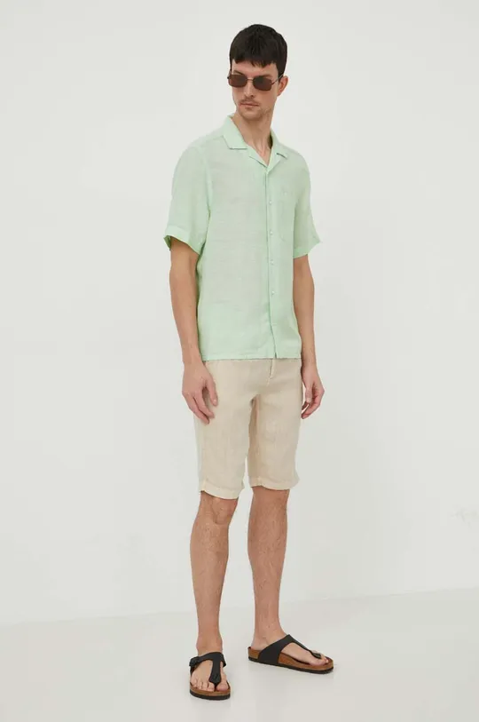 Lanena srajca Calvin Klein zelena