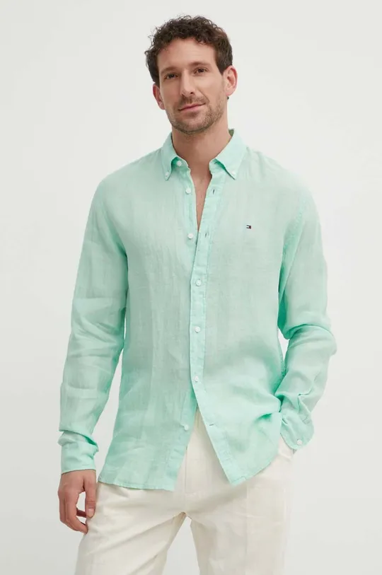 zelená Ľanová košeľa Tommy Hilfiger Pánsky