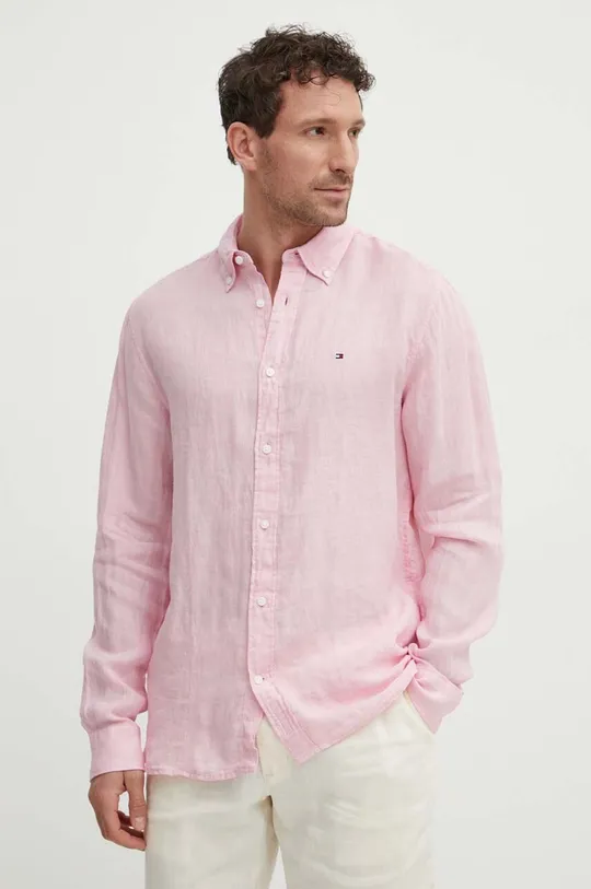 różowy Tommy Hilfiger koszula lniana Męski