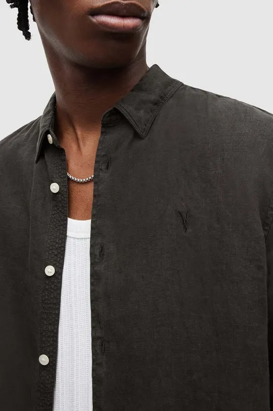 Ľanová košeľa AllSaints CYPRESS čierna
