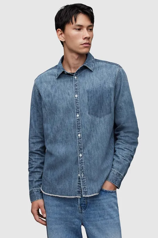 turkusowy AllSaints koszula bawełniana jeansowa SOLAR Męski