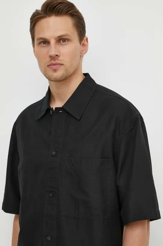 čierna Ľanová košeľa Calvin Klein Jeans