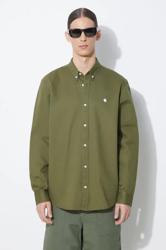 zielony Carhartt WIP koszula bawełniana Longsleeve Madison Shirt Męski
