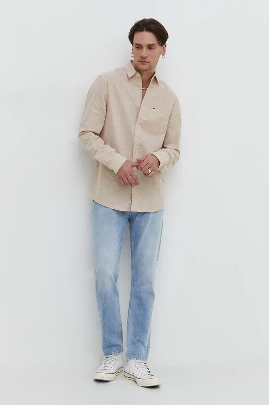 Tommy Jeans camicia in lino misto beige