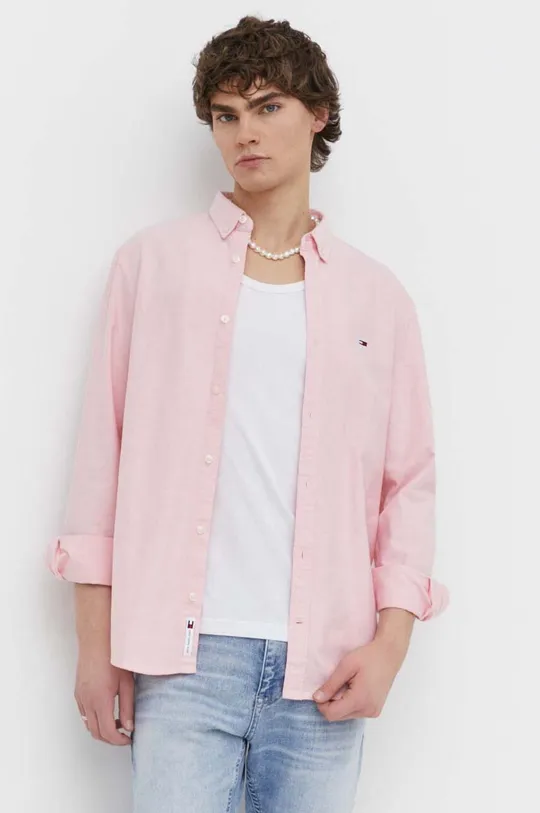 ružová Bavlnená košeľa Tommy Jeans Pánsky