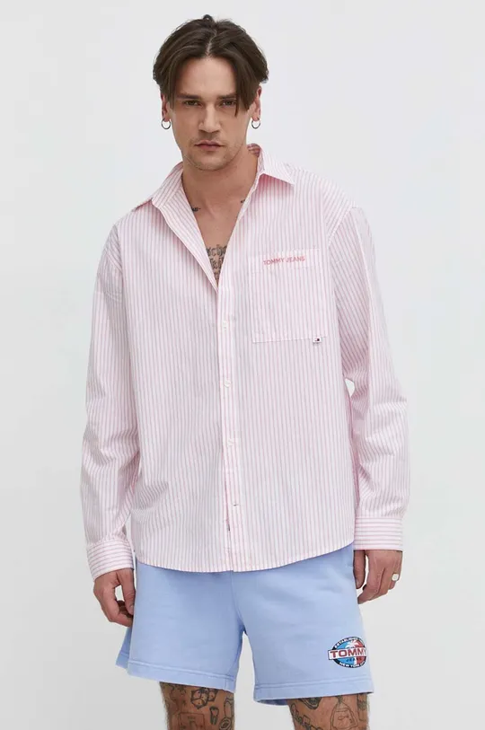 Bavlnená košeľa Tommy Jeans ružová