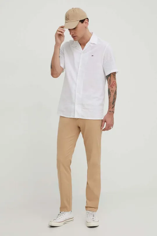 Tommy Jeans koszula z domieszką lnu biały