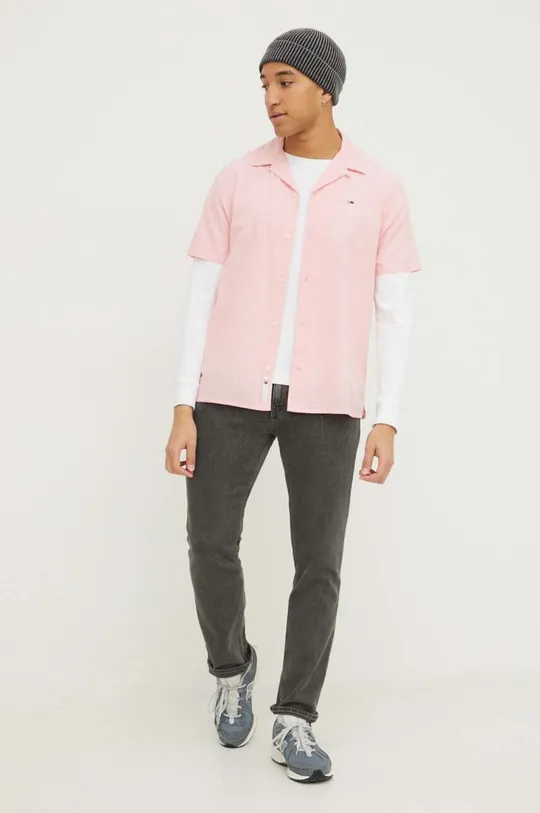 Košulja s dodatkom lana Tommy Jeans roza