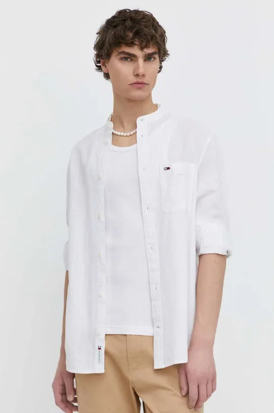 белый Рубашка с примесью льна Tommy Jeans Мужской