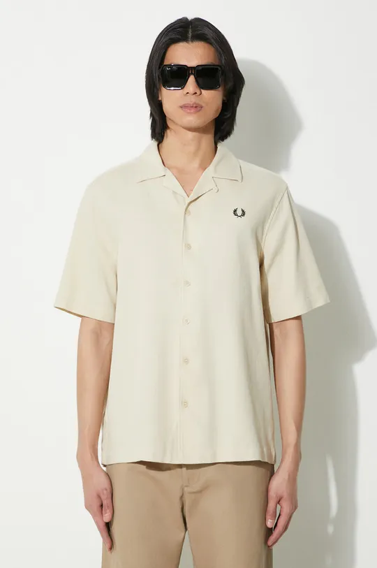 beige Fred Perry camicia in cotone Pique Texture Revere Collar Sh Uomo