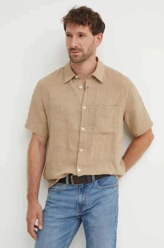 beige A.P.C. camicia di lino chemisette bellini logo Uomo