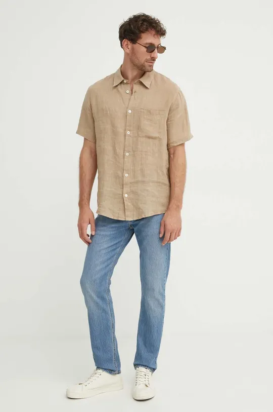 A.P.C. camicia di lino chemisette bellini logo 100% Lino