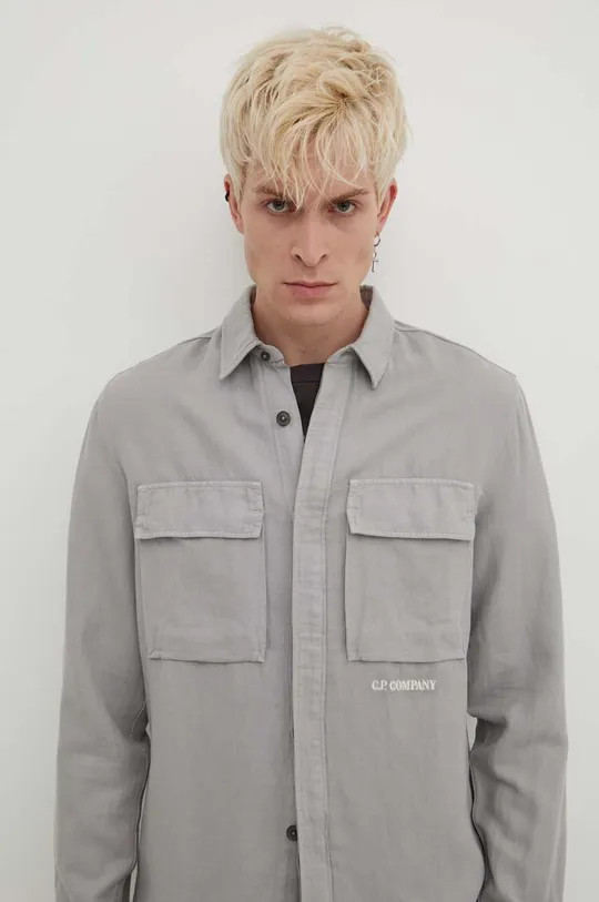 grigio C.P. Company camicia in lino misto Broken Uomo