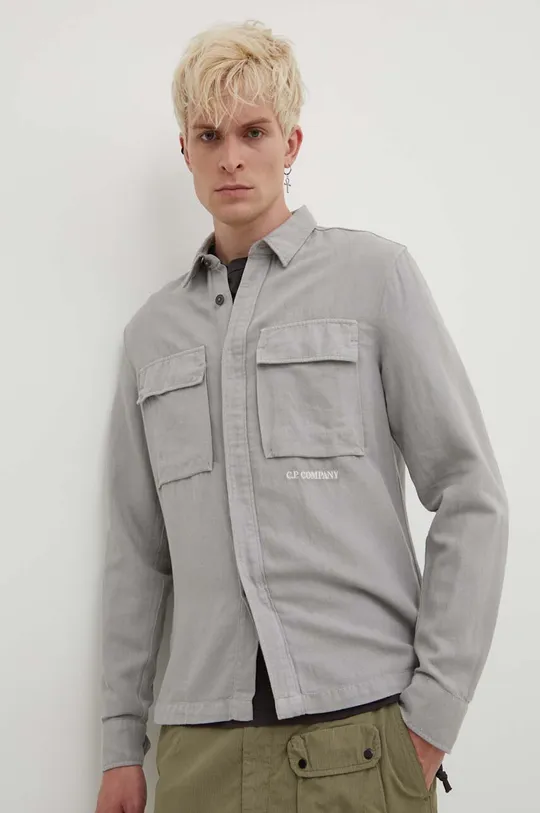 серый Рубашка с примесью льна C.P. Company Broken