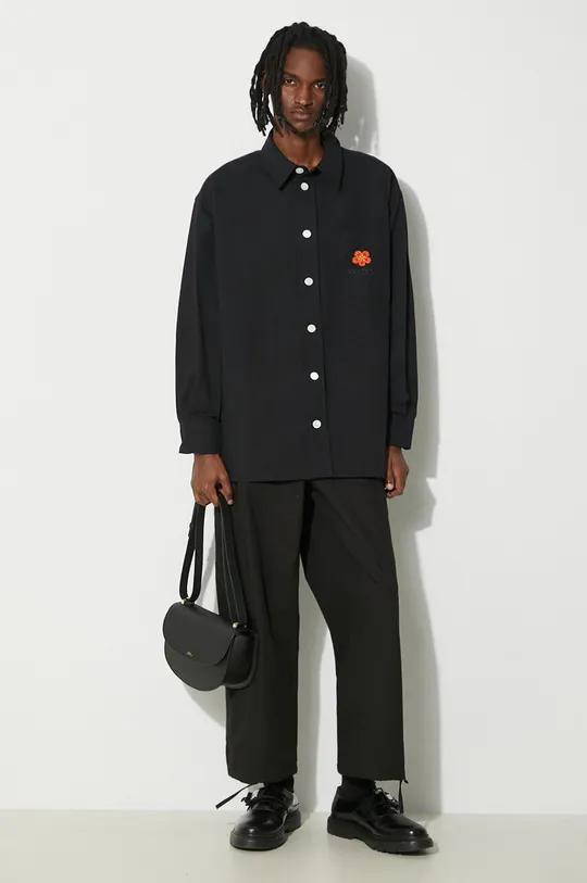 Βαμβακερό πουκάμισο Kenzo Boke Crest Oversized Shirt μαύρο