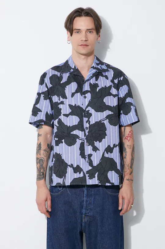 modrá Bavlněná košile Neil Barrett Boxy Bold Flowers Print Short Sleeve Shirt Pánský