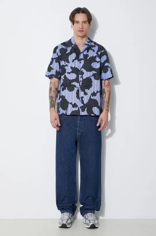 Neil Barrett koszula bawełniana Boxy Bold Flowers Print Short Sleeve Shirt niebieski