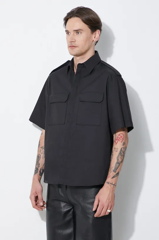 black Neil Barrett shirt Loose Military Police Detail Short Sleeve Shirt