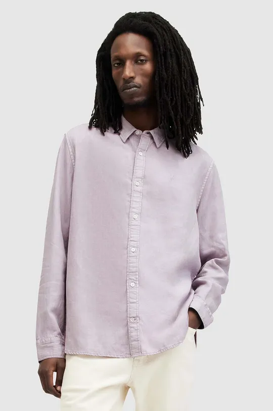 różowy AllSaints koszula z lnem LAGUNA LS SHIRT