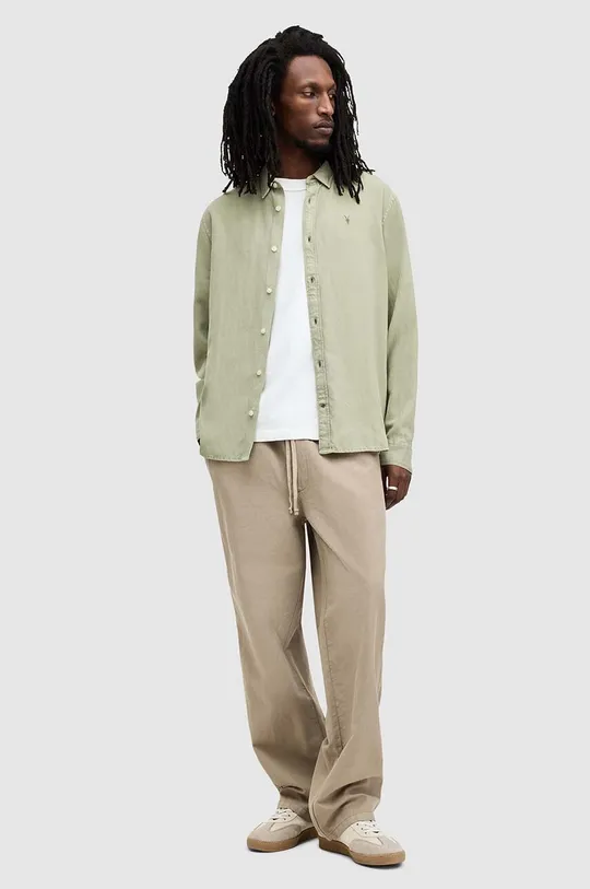 AllSaints cămașă de in LAGUNA LS SHIRT MS540Z verde