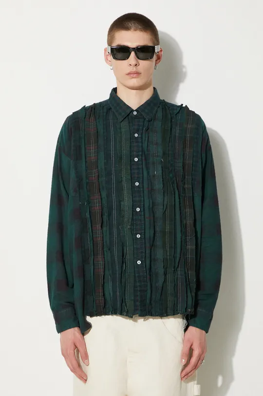 zielony Needles koszula bawełniana Flannel Shirt -> Ribbon Wide Shirt / Over Dye Męski