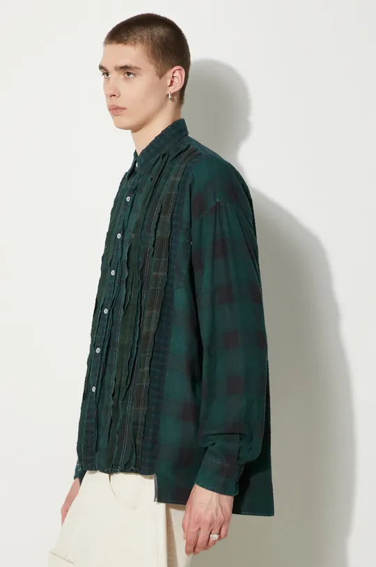 πράσινο Βαμβακερό πουκάμισο Needles Flannel Shirt -> Ribbon Wide Shirt / Over Dye