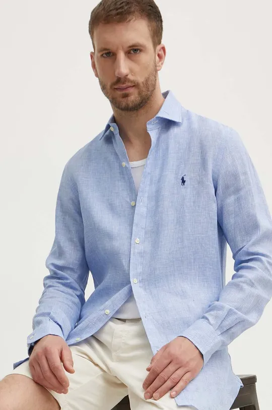 modrá Ľanová košeľa Polo Ralph Lauren Pánsky