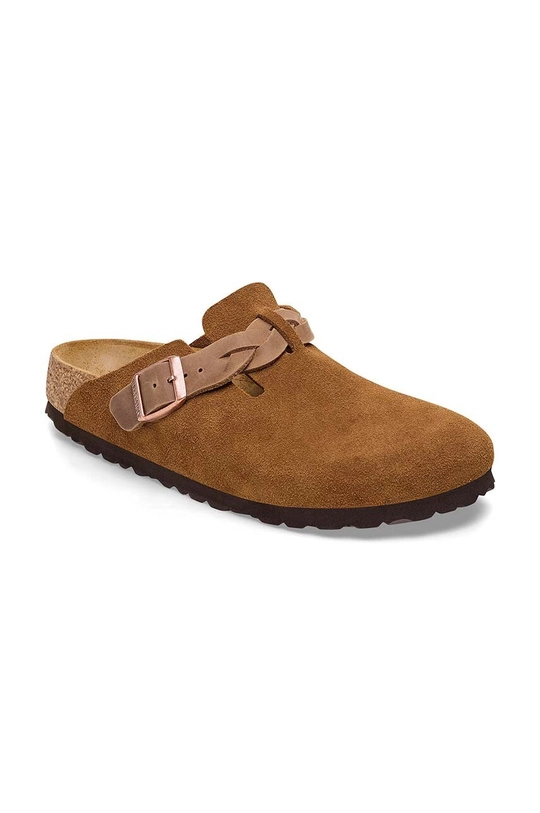 Birkenstock klapki zamszowe Boston Braided brązowy