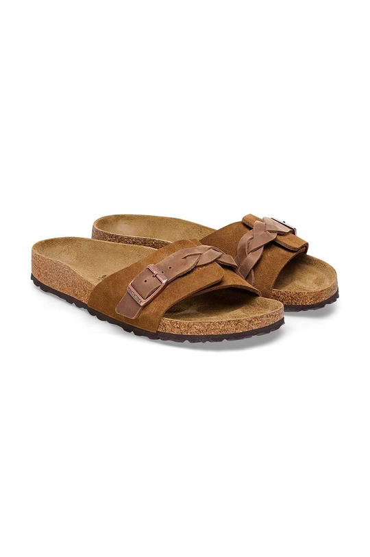 brązowy Birkenstock klapki zamszowe Oita Braided