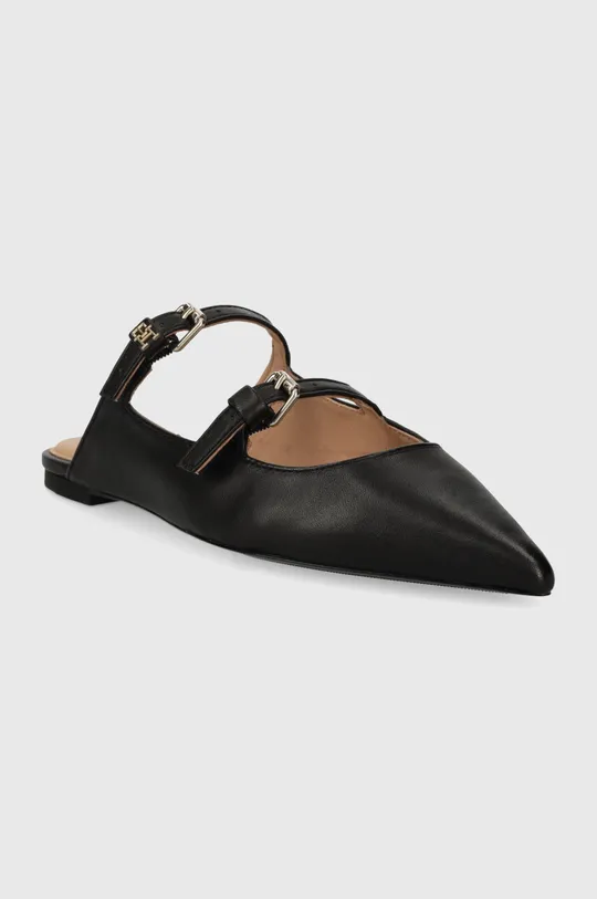 Tommy Hilfiger bőr papucs TH POINTY LEATHER MULE fekete
