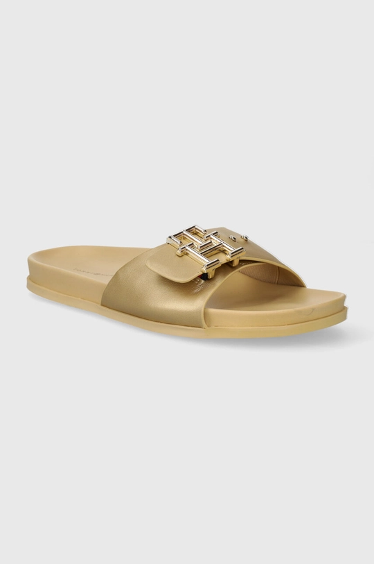 Usnjeni natikači Tommy Hilfiger TH HARDWARE GOLD FLAT SANDAL Zunanjost: Naravno usnje Notranjost: Naravno usnje Podplat: Sintetični material