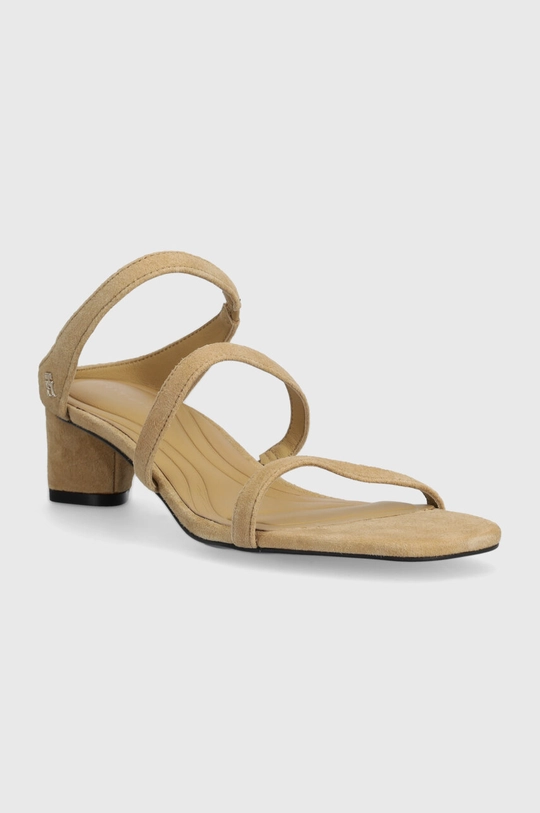 Tommy Hilfiger klapki zamszowe TH STRAP SUEDE MID HEEL beżowy